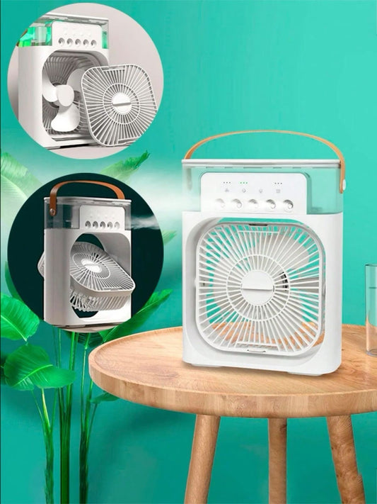 3-in-1 Portable Mini Air Cooler Fan – USB Rechargeable Mist Humidifier with 3-Speed Cooling & LED Night Light