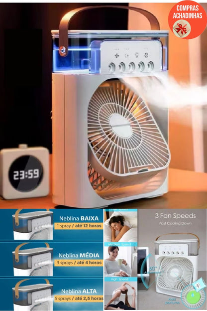 3-in-1 Portable Mini Air Cooler Fan – USB Rechargeable Mist Humidifier with 3-Speed Cooling & LED Night Light