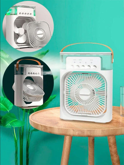 3-in-1 Portable Mini Air Cooler Fan – USB Rechargeable Mist Humidifier with 3-Speed Cooling & LED Night Light