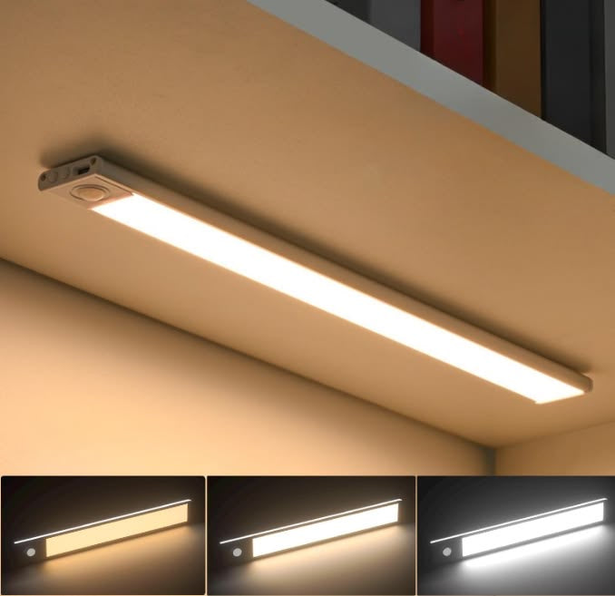 Rechargeable 3-Color LED Under Cabinet Light Bar | Wireless Motion Sensor Cabinet & Wardrobe Light